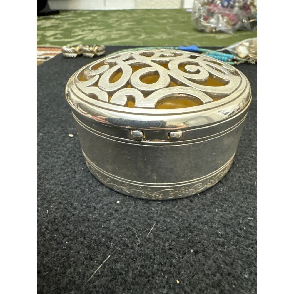 BRIGHTON Skribbel Trinket Box Silver Toned Round 3